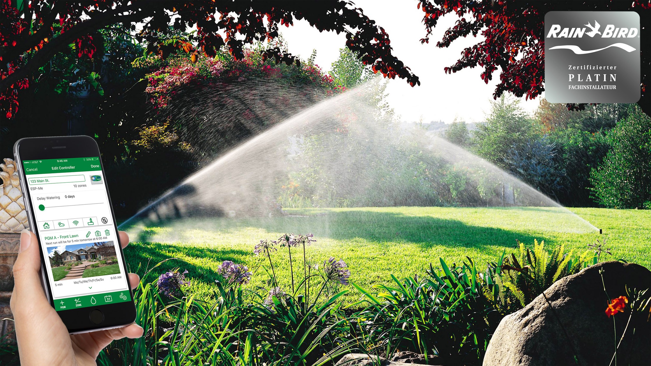 raindrop & garden ist Rain Bird Fachinstallateur. Bewässerungsanlagen werden per Steuerung und Smartphone programmiert.